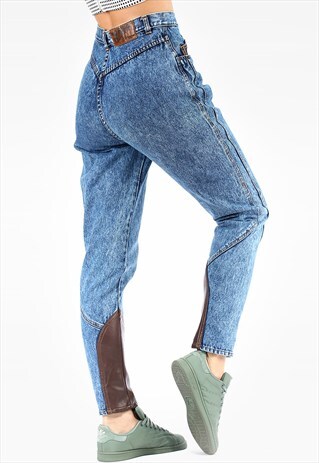 VINTAGE TAPERED MOM JEANS LEATHER PATCHES