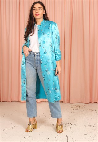 VINTAGE 80S SATIN JACKET IN BLUE JACQUARD