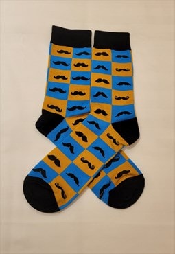 Moustache Pattern Cozy Socks (One Size) in Blue color