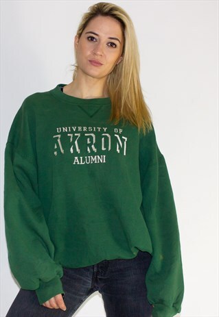 VINTAGE 90'S OVERSIZED GREEN COLLEGE SWEATSHIRT
