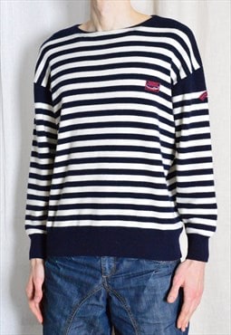 Vintage 80s Navy Blue Striped Wool Italy Venezia Jumper