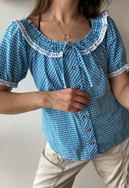Vintage Y2K 00s OUTFIT Milkmaid Gingham check blouse top