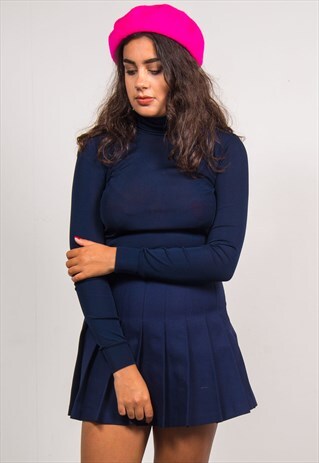 VINTAGE 70'S NAVY BLUE TURTLE NECK LONG SLEEVE TOP