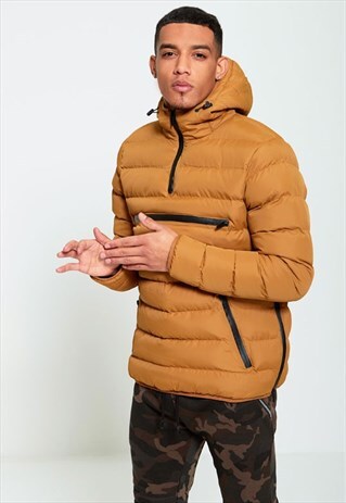 MENS PULL OVER BUBBLE COAT IN MUSTARD