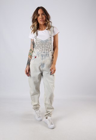 DENIM DUNGAREES DAKOTA BLUES WIDE TAPERED LEG UK 10 (BJCF)