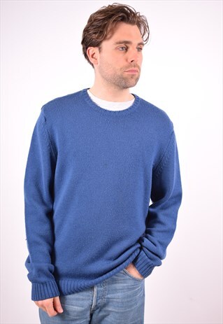 AQUASCUTUM MENS VINTAGE JUMPER SWEATER MEDIUM BLUE 90S