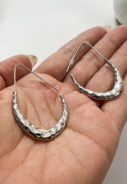 Silver Hammered Boho Hoop Earrings