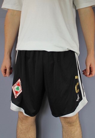 VINTAGE ADIDAS SHORTS IN BLACK WITH EMBROIDERED LOGO AND DRA