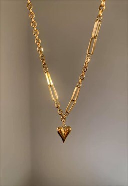ROMEO. Gold Heart Mixed Chain Heart Pendant Necklace