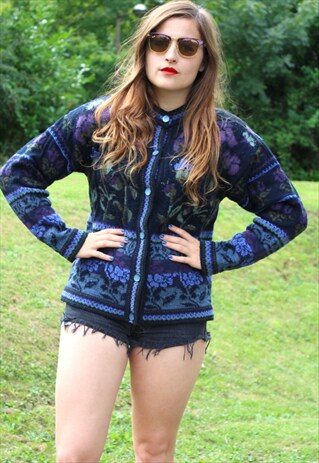 VINTAGE 80S CARDIGAN KNIT - MEDIUM - CLASSIC