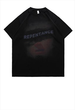 Repentance t-shirt Y2K tee Gothic slogan top in black