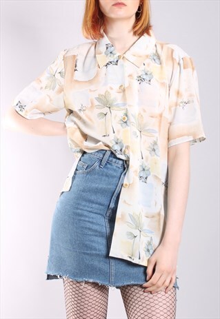 VINTAGE 90S SHEER FLORAL LONG BLOUSE TOP