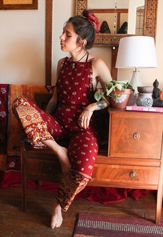 PETITE FAIRTRADE BURGUNDY ELEPHANT JUMPSUIT / DUNGAREES