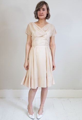 VINTAGE 60'S PEACH PINK SHEER PROM STYLE FITTED DRESS