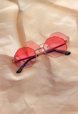 Hot Pink Hexagon Metal Frame Sunglasses