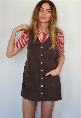 VINTAGE 70S BROWN CORDUROY PINAFORE DRESS
