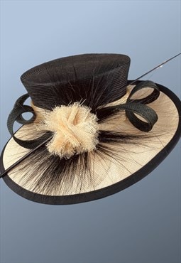Vintage Cream & Black Occasion Wedding Ascot Hat