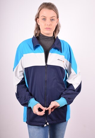 ELLESSE WOMENS VINTAGE TRACKSUIT TOP JACKET XL BLUE 90S