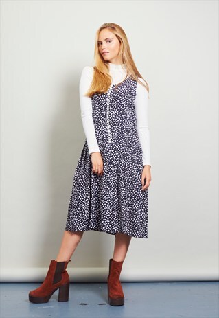 VINTAGE 90'S DITZY BLACK FLORAL PINAFORE DRESS