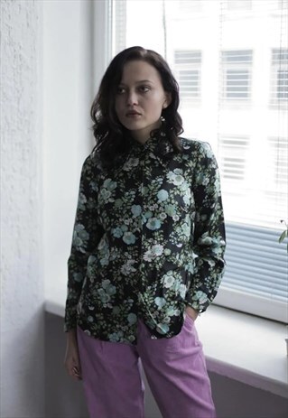 VINTAGE 70'S MULTI COLOUR FLOWER PATTERNED SHIRT
