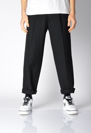 VINTAGE 90S BLACK MINIMALIST WOOL BLEND PANTS