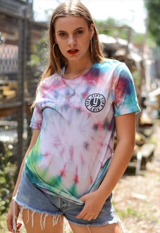 VINTAGE FESTIVAL TIE DYE T-SHIRT WITH GRAPHIC LOGO