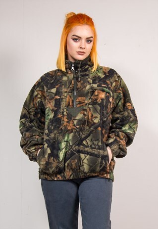 90'S RETRO CAMOUFLAGE QUARTER ZIP FLEECE JACKET FESTIVAL