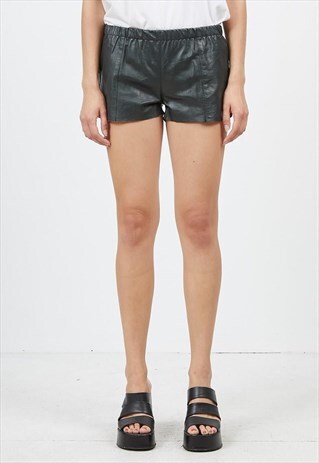 VINTAGE GREEN EUREKA LEATHER MINI SHORTS