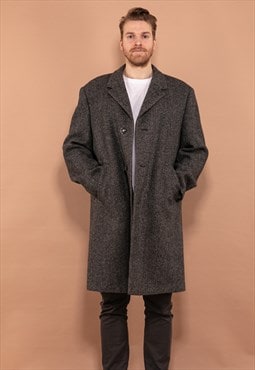 Vintage 80's Men Wool Coat in Grey