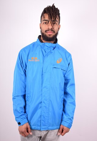 ASICS MENS VINTAGE TRACKSUIT TOP JACKET LARGE BLUE 90'S
