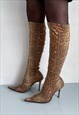 VINTAGE Y2K ICONIC SNAKE PRINT STILETTO SOCK BOOTS IN BROWN