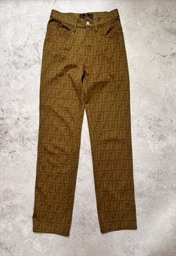 Fendi Jeans Trousers Zucca Logo Authentic Monogram Khaki XS