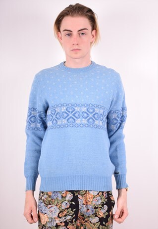 ELLESSE MENS VINTAGE JUMPER SWEATER MEDIUM BLUE 90S