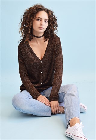 90'S RETRO KITSCH SHIMMER KNIT CARDIGAN TOP