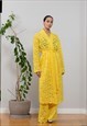 YELLOW LACE KIMONO AND PALAZZO PANTS SET