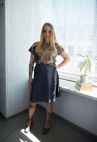VINTAGE 80'S GREY SATIN SKIRT