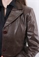 VINTAGE LEATHER TRENCH, 90S BROWN LEATHER JACKET WOMEN FALL