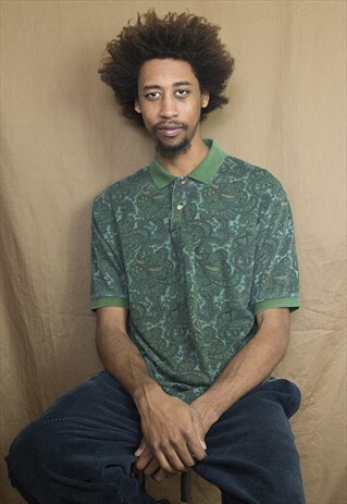90S PREPPY SKATER LUXURY PAISLEY PATTERN POLO MEDIUM