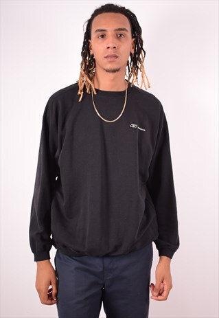 REEBOK MENS VINTAGE SWEATSHIRT JUMPER LARGE BLACK 90S