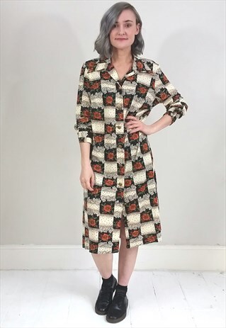 VINTAGE 70'S AUTUMNAL FLORAL BUTTON DOWN DRESS