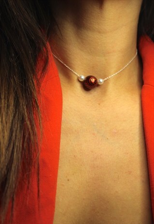 RED SNAKESKIN PRINT 925 STERLING SILVER CHOKER