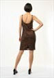 WOMAN SEQUINS MINI DISCO BROWN DRESS SIZE S SMALL 3679
