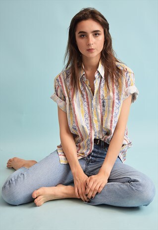 90'S RETRO ABSTRACT PRINT OVERSIZED DADS BLOUSE TOP