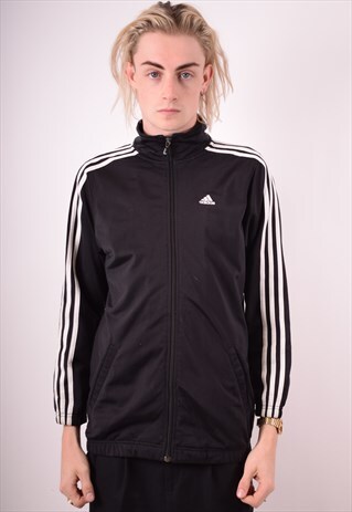 ADIDAS MENS VINTAGE TRACKSUIT TOP JACKET MEDIUM BLACK 90S