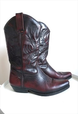 Vintage Brown Genuine Leather Biker Boots Shoes Cowboy boots