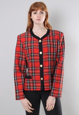 VINTAGE 80S TARTAN CHECK BLAZER JACKET