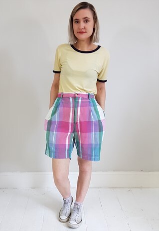 VINTAGE 90'S PINK AND GREEN GINGHAM SHORTS