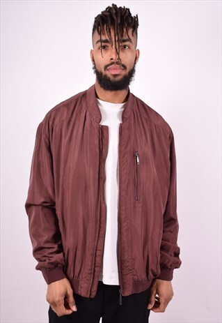 MENS VINTAGE SILK BOMBER JACKET XL MAROON 90'S
