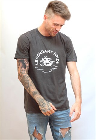 VINTAGE GREY GRAPHIC MOTORCYCLE T-SHIRT