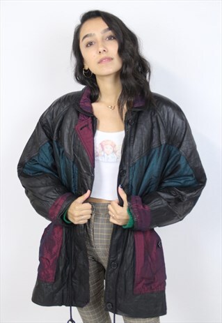 VINTAGE AMAZING 90'S LEATHER/SHELL PATCHED JACKET